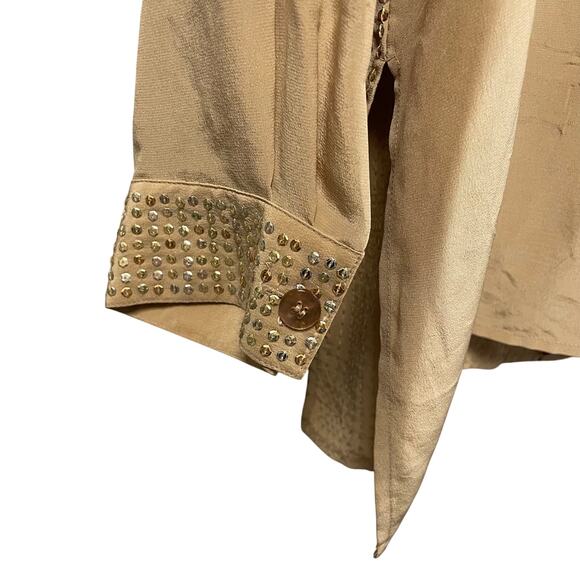 Vintage Diane Gilman Pure Silk Sequin Embellished Button Up Top Gold Womens 1X - Picture 5 of 5